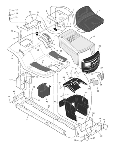 Chassis And Hood Diagram and Parts List for 385008X51B 2003 Briggs and Stratton Lawn Tractor